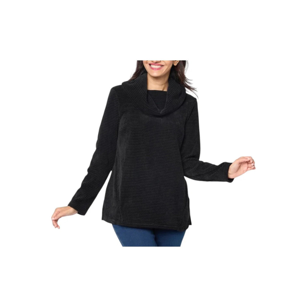 Nina Leonard Women's Cowl Neck Chenille Sweater Black - Regular